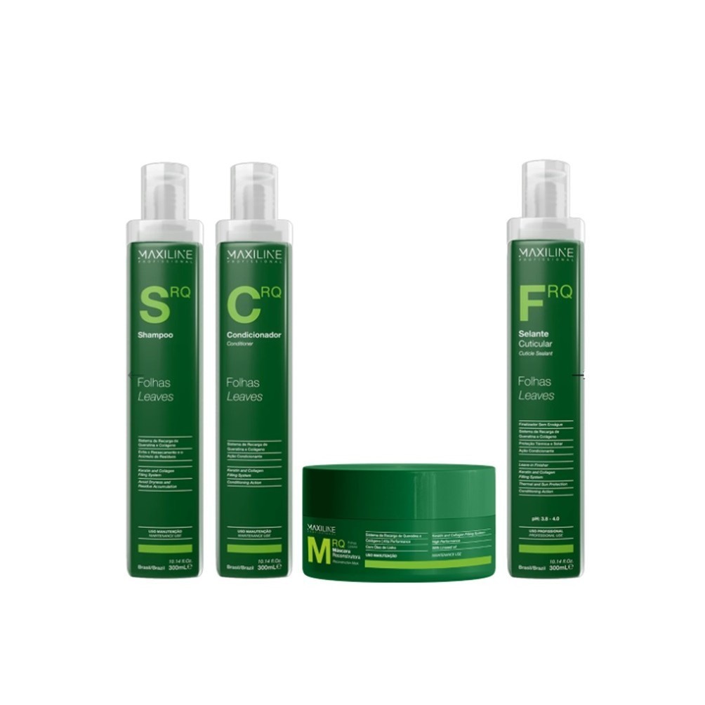 Kit Folhas Shampoo, Condicionador, Máscara e Selante Cuticular Maxiline