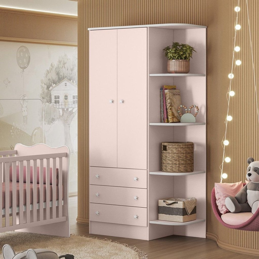 Guarda Roupa 825 Infantil 2 Portas 3 Gavetas Rosa/Acetinado Rosa Acetinado