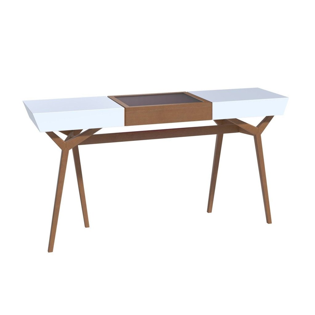 Aparador Dakota 150cm Madeira Maciça e Laca Fosca com Basculante Central com Vidro Marrom/Castanho/Fendi