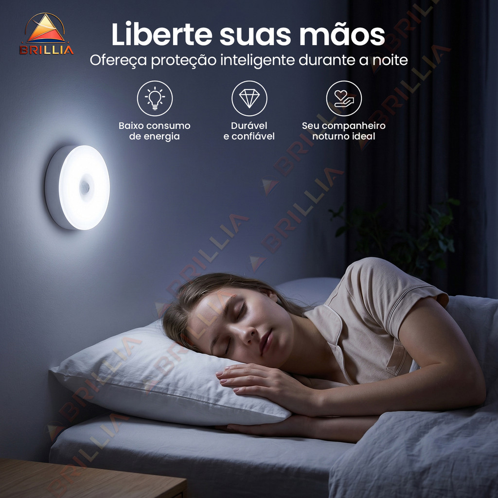 Lâmpada LED Sem Fio Magnética com Sensor de Presença USB Recarregável 6500K Lâmpada de Noite