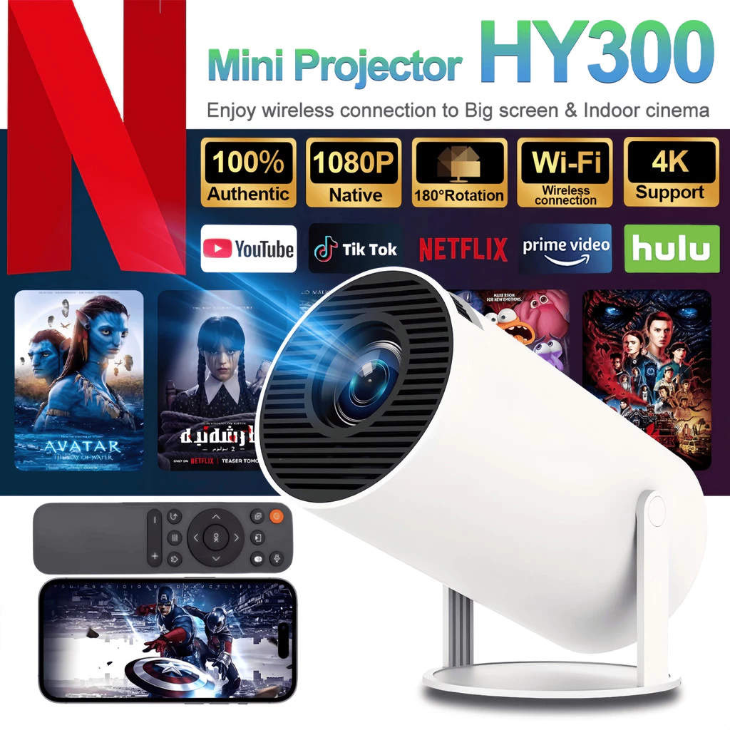 Projetor 4K HD 150 Polegadas Celular, Tv B0x, Xbox, PS, Pc, Wifi e Bluetooth HY300 Magcubic 110/220