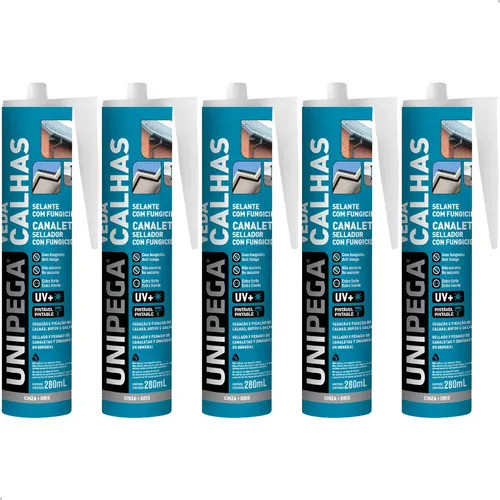 Kit 5 Selante Veda Calhas Rufos Fungicida Cola 400g Unipega