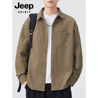 JEEP SPIRIT Camisa Masculina De Manga Comprida 2026 Outono Street Wear Texturizado Workwear Lapela Camisa Estilo Masculi