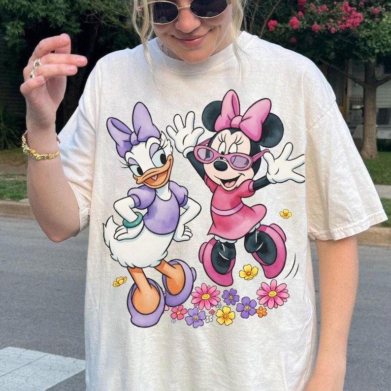 「BR.Moonlight」Camiseta Unissex Minnie e Daisy Personagens Disney Estampa Fofa Confortável Atemporal Moda Feminina Casual