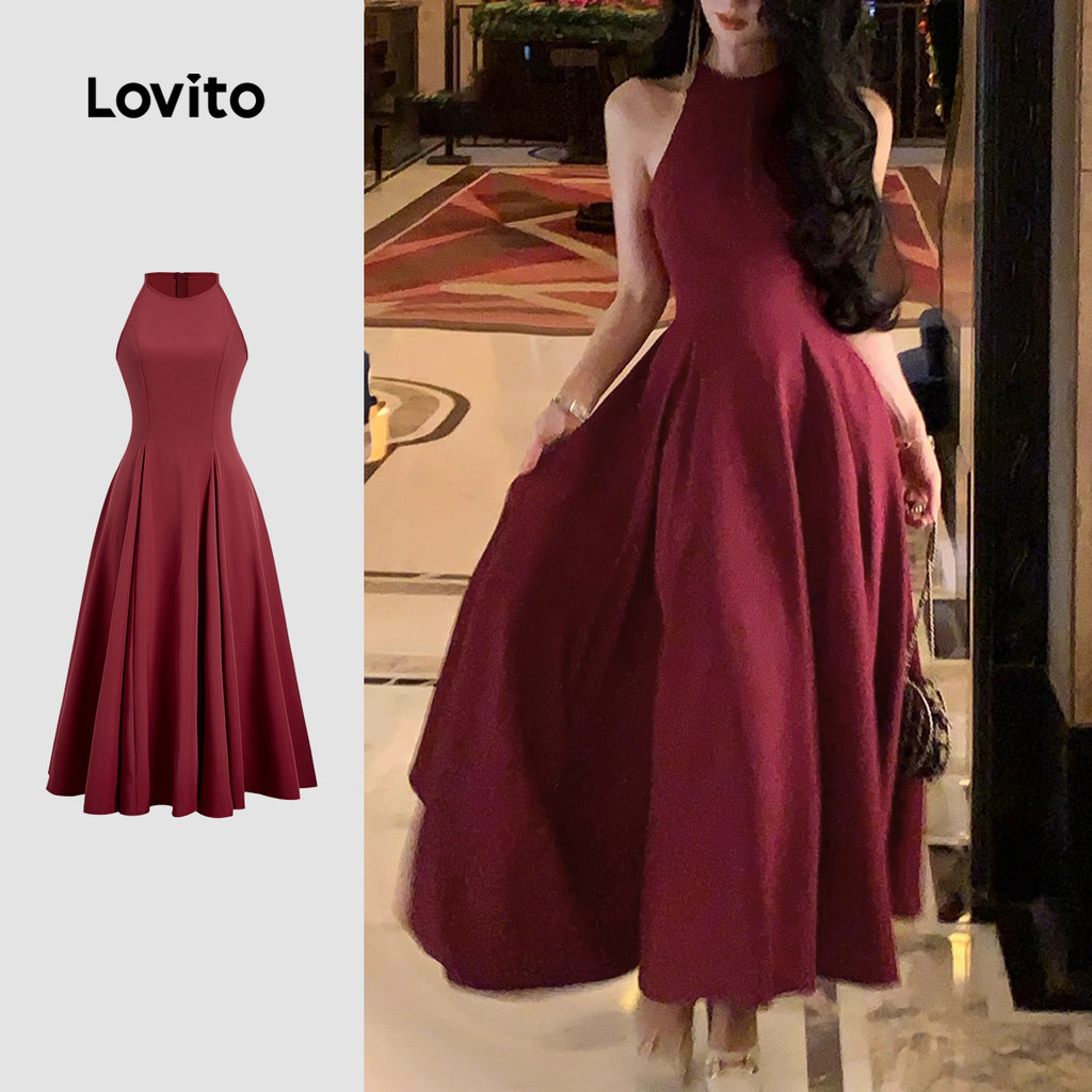 Vestido longo grande com gola Halter e cintura estreita-DRB150P2D347 em Oferta na Shopee