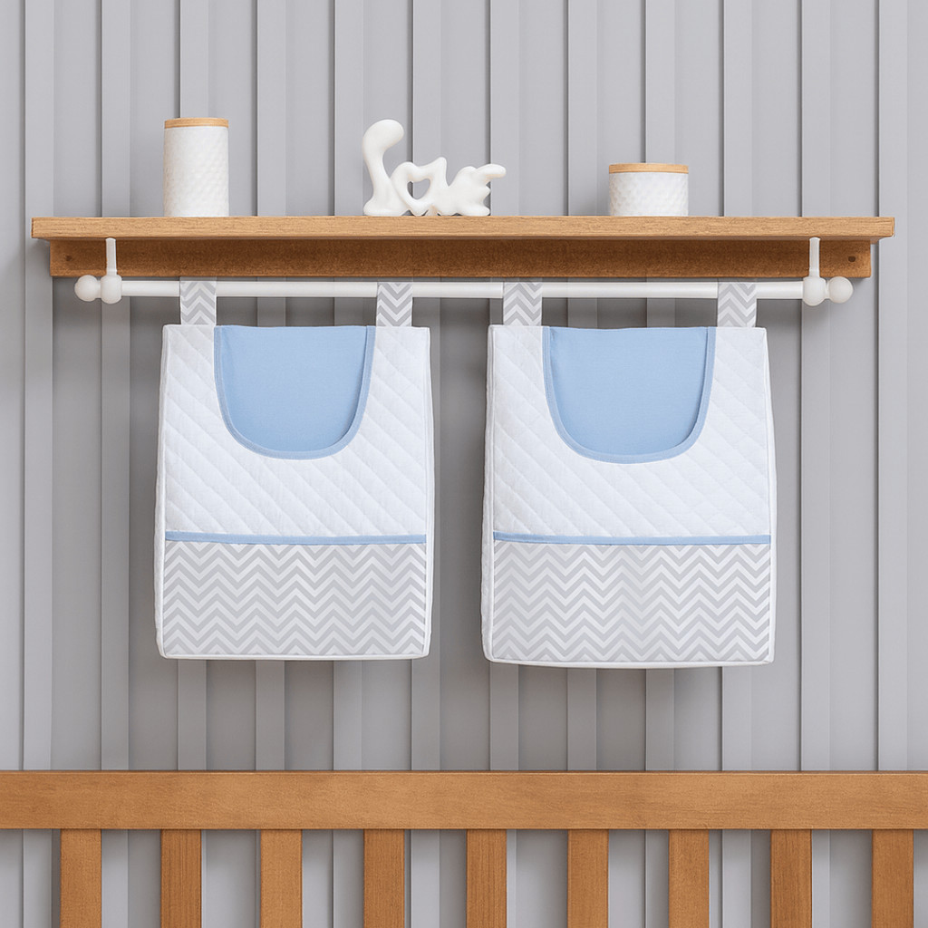 Porta Fralda Para Varão Organizador De Berço Prático Funcional Bolsos Enxoval Bebê Quarto Infantil Decoração Conforto