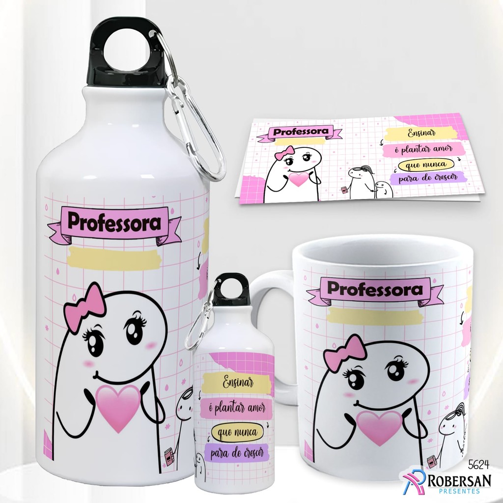 Garrafa Água Personalizada Kit Escolar Professora Caneca Garrafinha Squeeze