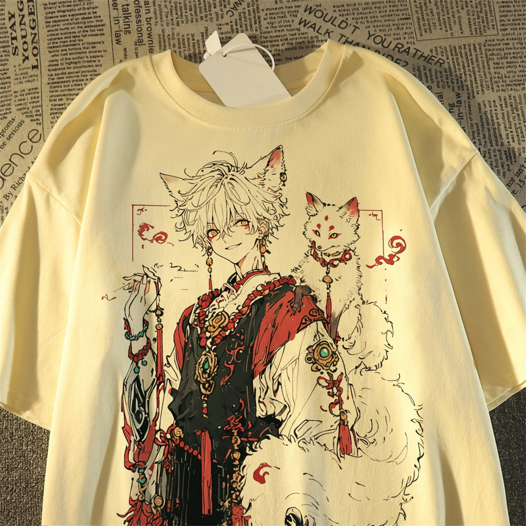 Camiseta Unissex Oversized Plus Size Feminina Masculina Branca Unisex, Design  Personagem Artístico  Asas de Gato e Um G