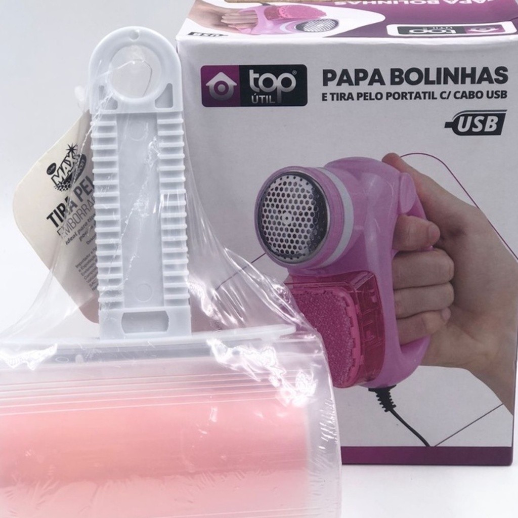 KIT Papa Bolinhas USB Tira Pelos Portátil E Rolo Tira Pelos Lavável Plástico Original Alta Qualidade em Oferta na Shopee