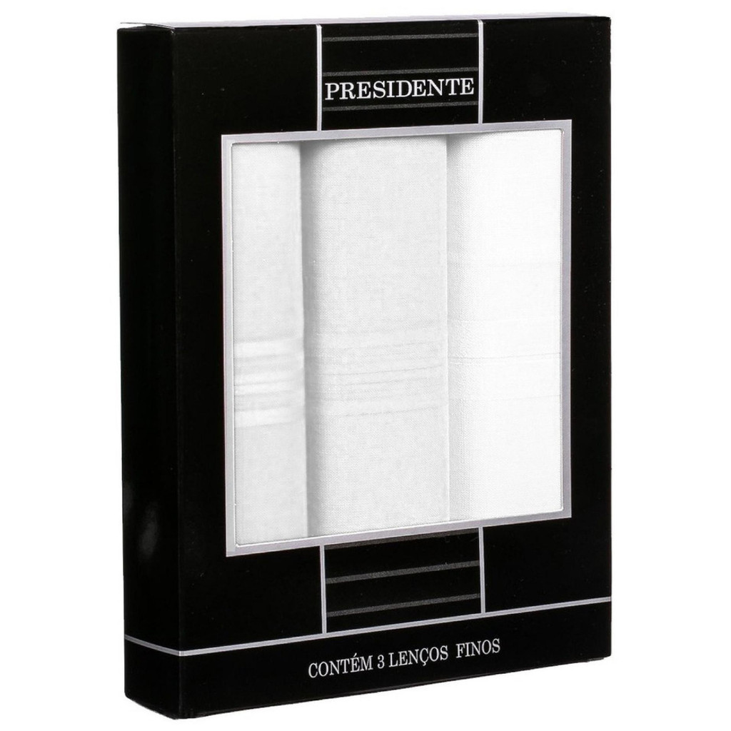 Lenço Masculino Presidente de Bolso 100% Algodão caixa com 3 unidades