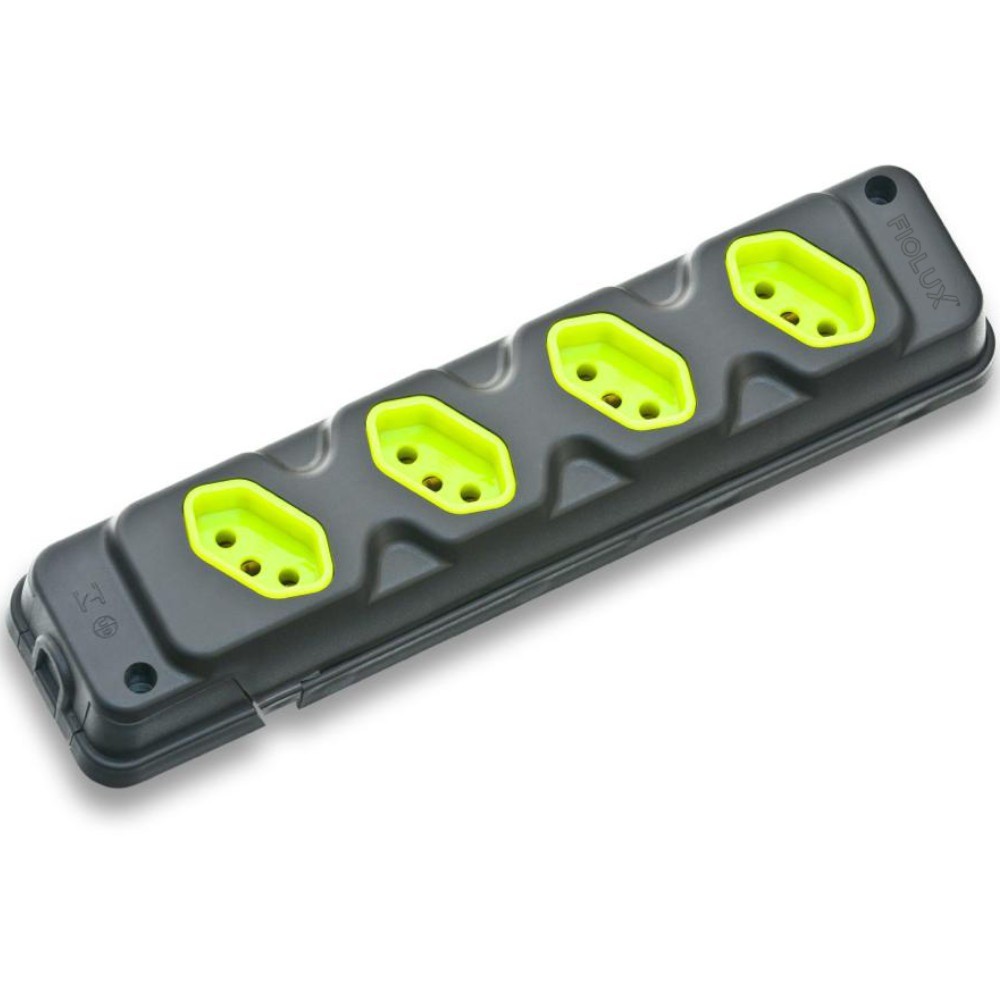 Tomada em barra para extensão com 4 tomadas 2P+T 20A preto/verde Robust Fiolux