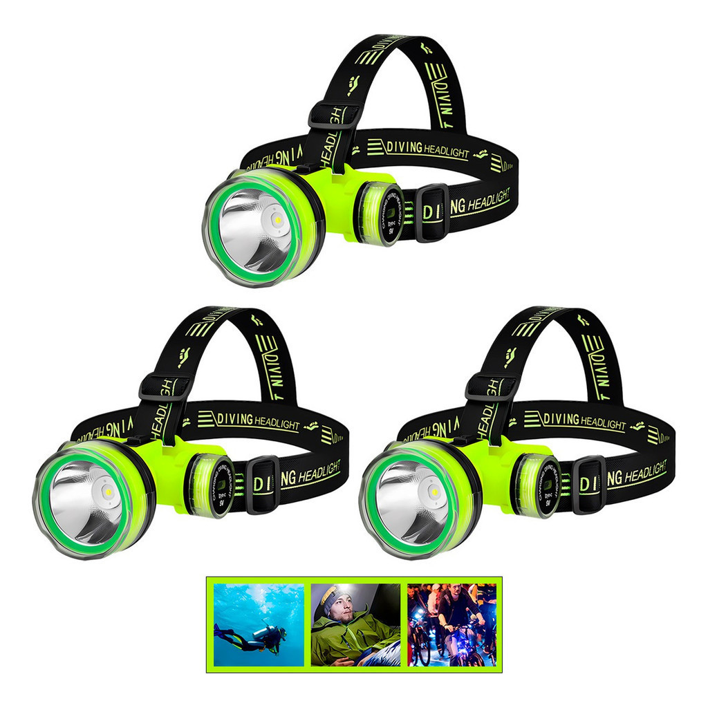 3x Lanterna Cabeça Mergulho Pesca Led 30m Usb Prova D'água