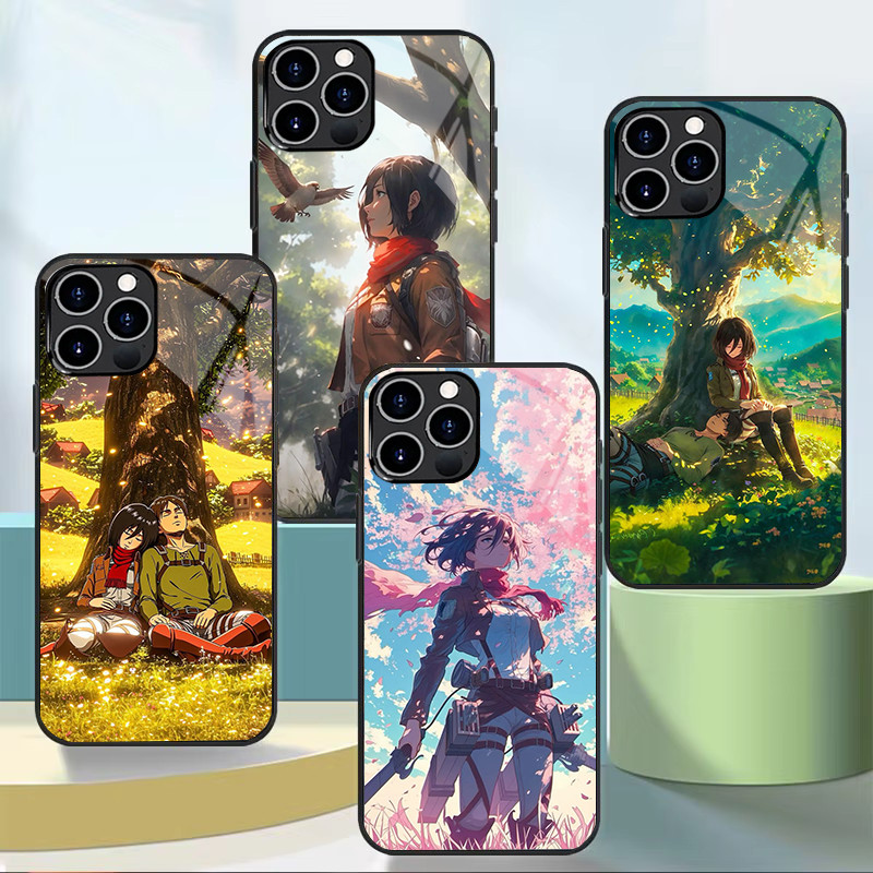 Ataque Ao Titã Mikasa 05 Caso De Telefone De Vidro Para Iphone 11 12 Mini 13 14 Plus 15 16 Pro Max Capa