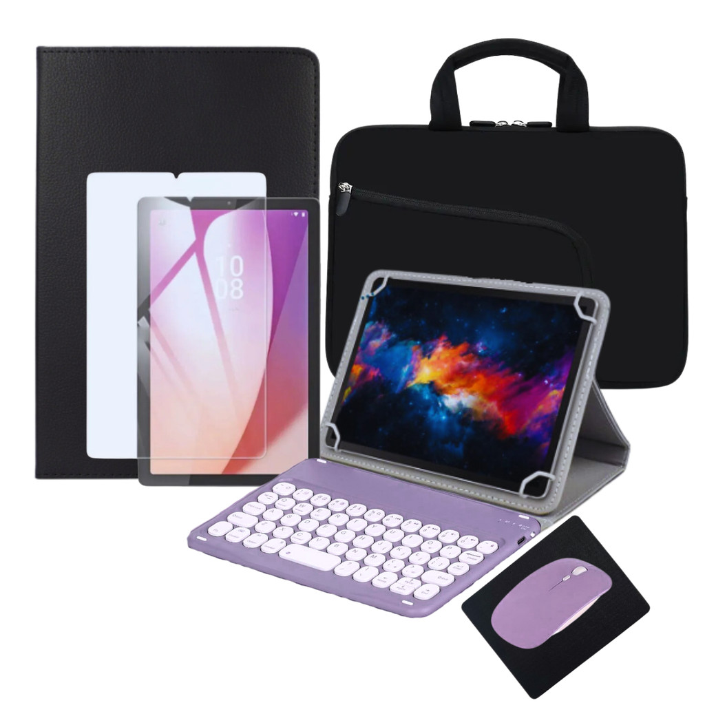 Kit Completo Capa Giratória com Suporte Para Tablet Lenovo Tab M9 + Película + Teclado + Mouse + Mousepad + Luva