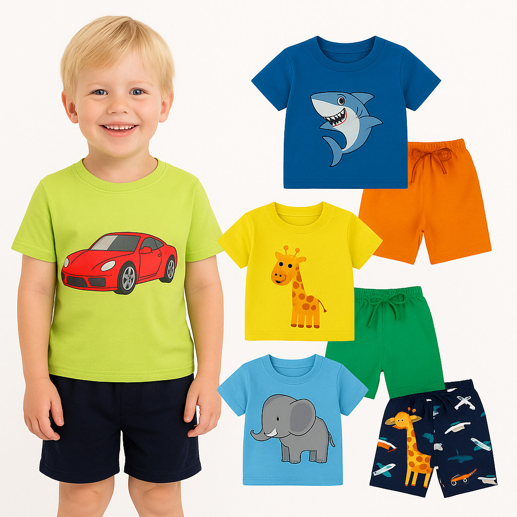 Kit 4 Peças De Roupa Infantil Menino = 2 Camisas + 2 Shorts Masculino em Oferta na Shopee