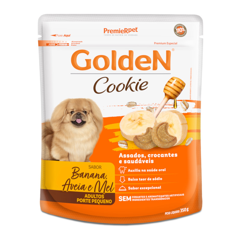 Ração Golden Cães Adultos Cookie P Banana Aveia e Mel 350g