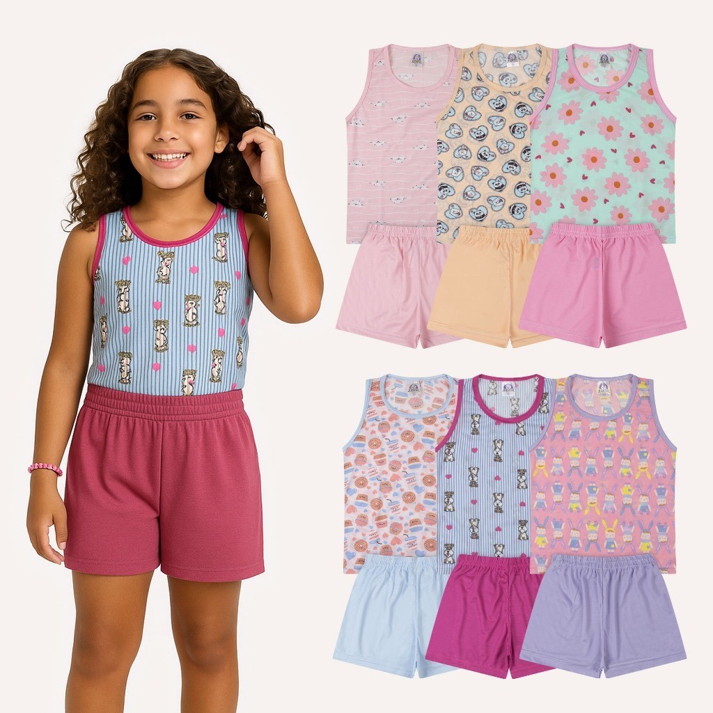 Kit 4 Conjunto Pijama Juvenil Menina Regata Sortida 2 Camiseta + 2 Short