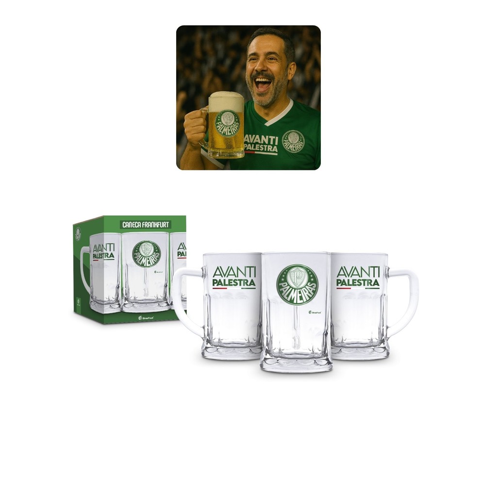 Caneca Vidro Oficial 565ml Cerveja Chopp Reforçado Time Clube Palmeiras Palestra Presente