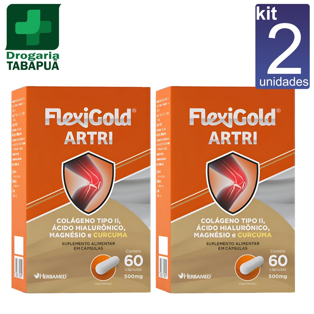 kit 2 Melhor Colágeno Tipo 2 com Cúrcuma e Magnésio FlexiGold Artri Herbamed com 60 cápsulas