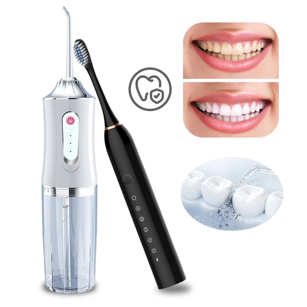 Kit Dental 2 em 1 Recarregável – Irrigador Bucal + Escova Elétrica Profissional Portátil..