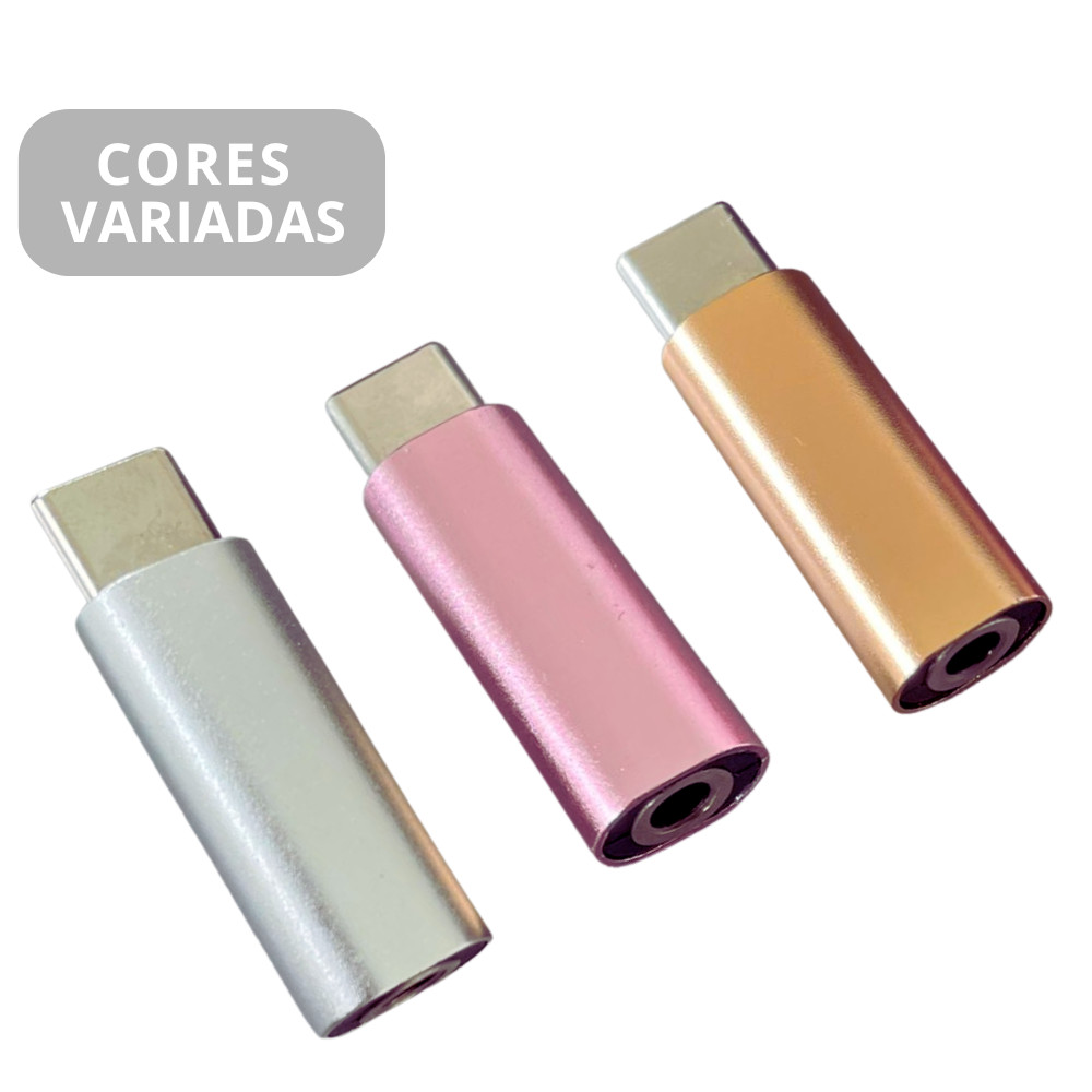 Kit 05 Adaptador Tipo C para P2 Conversor Fone de Ouvido Áudio Som Estéreo Compatível Celular Tablet