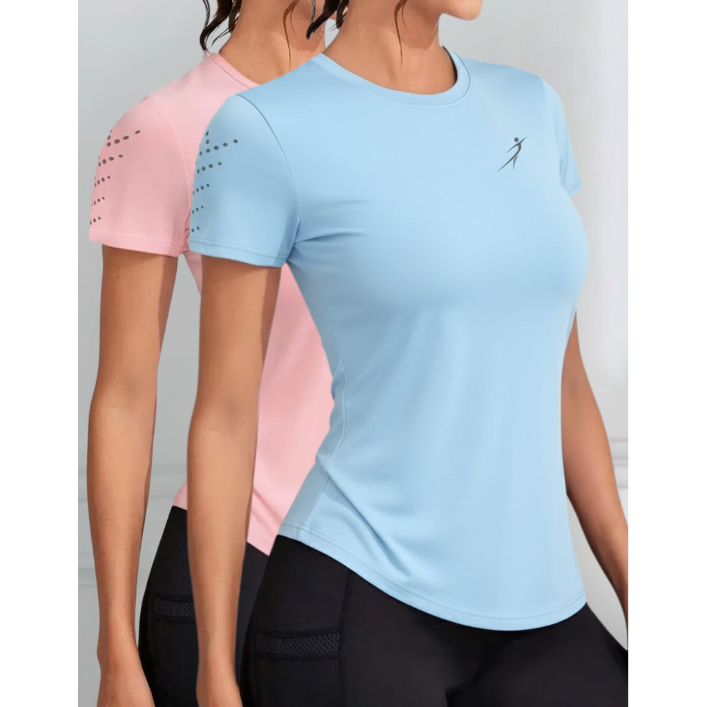 Kit 2 Camisetas Dry Fit Feminina Academia Esportiva Caminhada Corrida Treino Proteção UV Premium em Oferta na Shopee