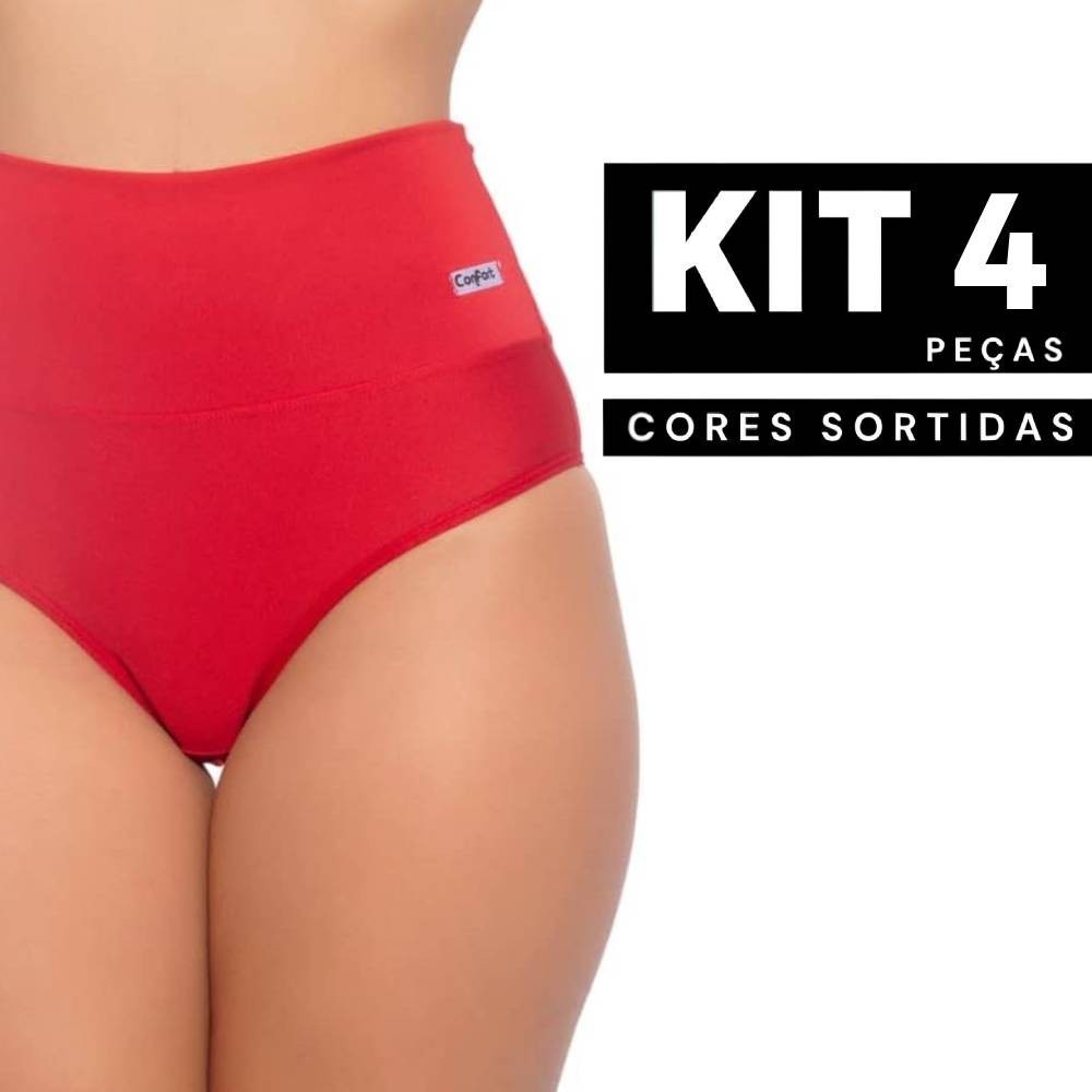 Kit 2 à 4 Calcinha Modeladora Cós Alto Seca Barriga Alta Compressão Reforçada Confortável Fitness