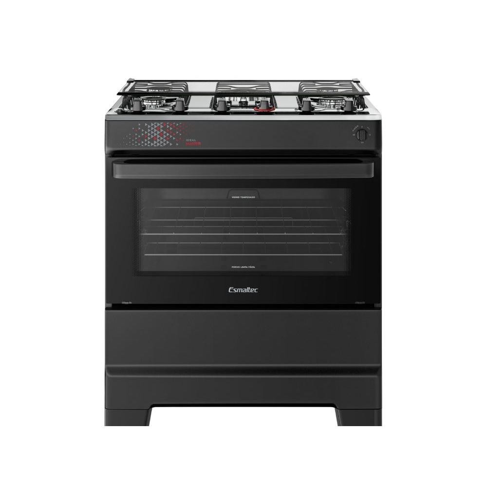 Fogão Esmaltec 5 Bocas Ideal Master Mesa Inox Tampa de Vidro Forno 84 Litros Preto T5ITP Bivolt em Oferta na Shopee