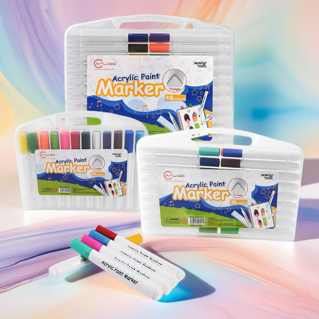 Caneta Marcador Tinta Acrílica Kit 24 36 ou 48 Cores Estojo Portátil Ponta Precisa Multiuso
