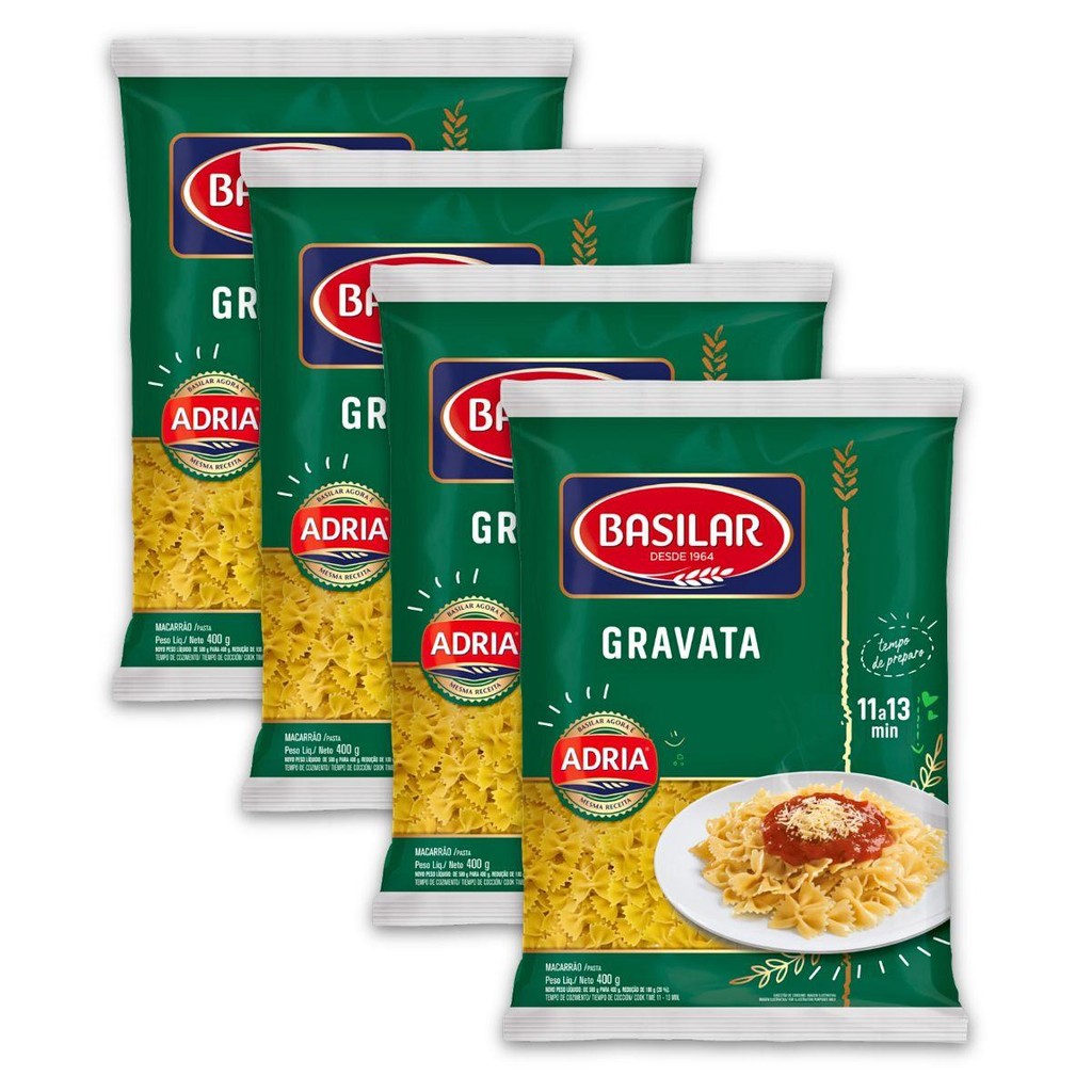 Kit 4un Pacote De Macarrão 400G Semolado Gravata Basilar em Oferta na Shopee