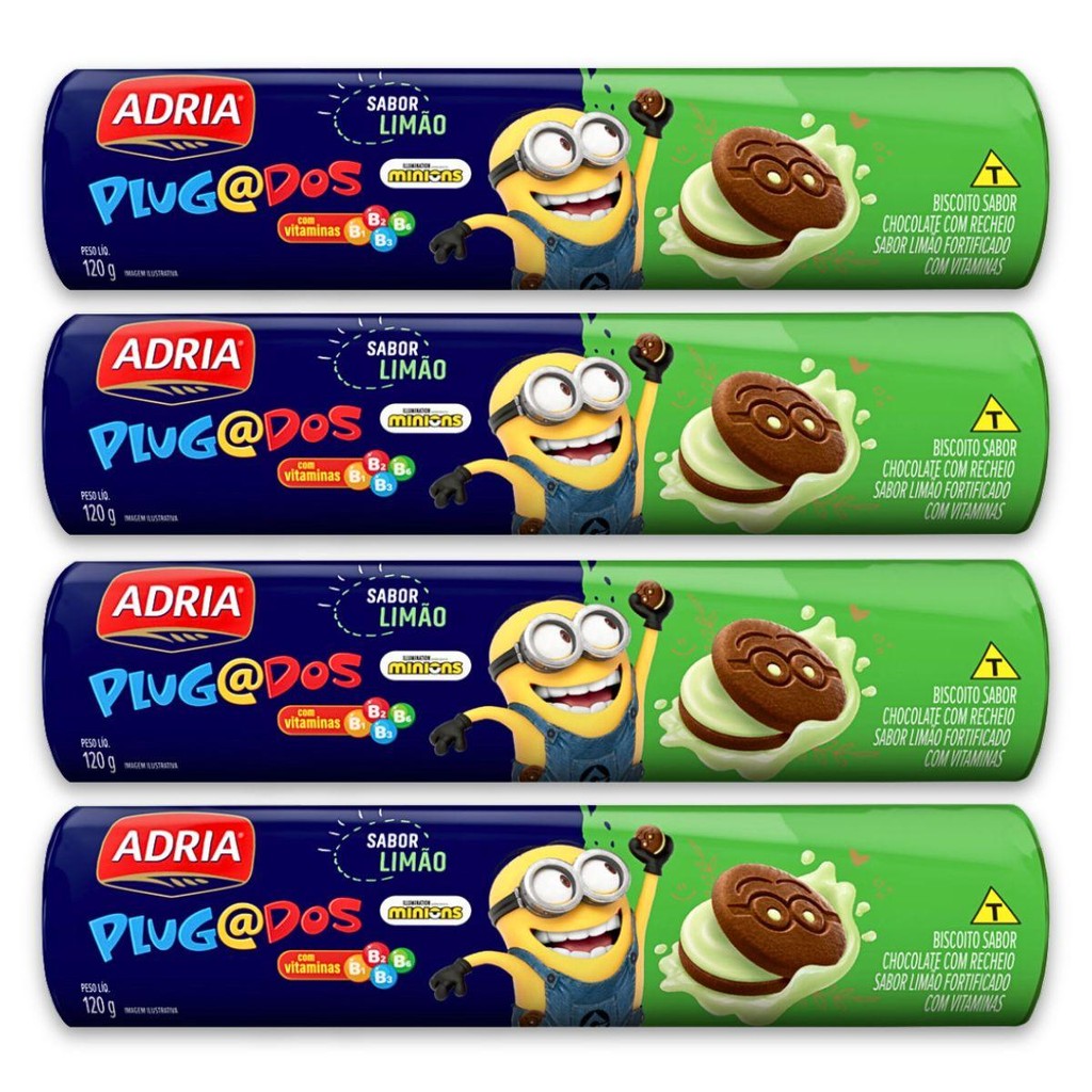 Kit 4un Biscoito Chocolate 120G Rech Limão Minion Adria Plugados em Oferta na Shopee