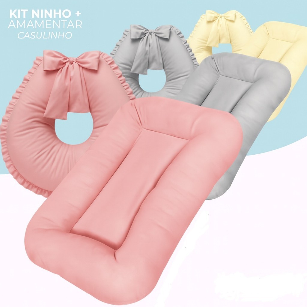 Kit Ninho Casulinho Recém Nascido Sensorial e Almofada Amamentação Babado Liso em Oferta na Shopee