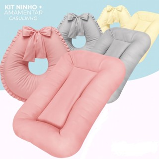 Kit Ninho Casulinho Recém Nascido Sensorial e Almofada Amamentação Babado Liso em Oferta na Shopee