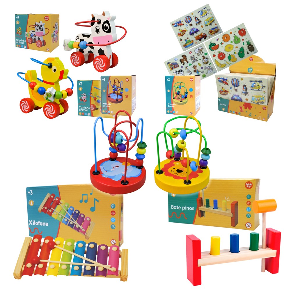 Brinquedos Montessori de Madeira: Xilofone, Aramado, Bate Pinos, Quebra-Cabeça p/ Desenv. Infantil!