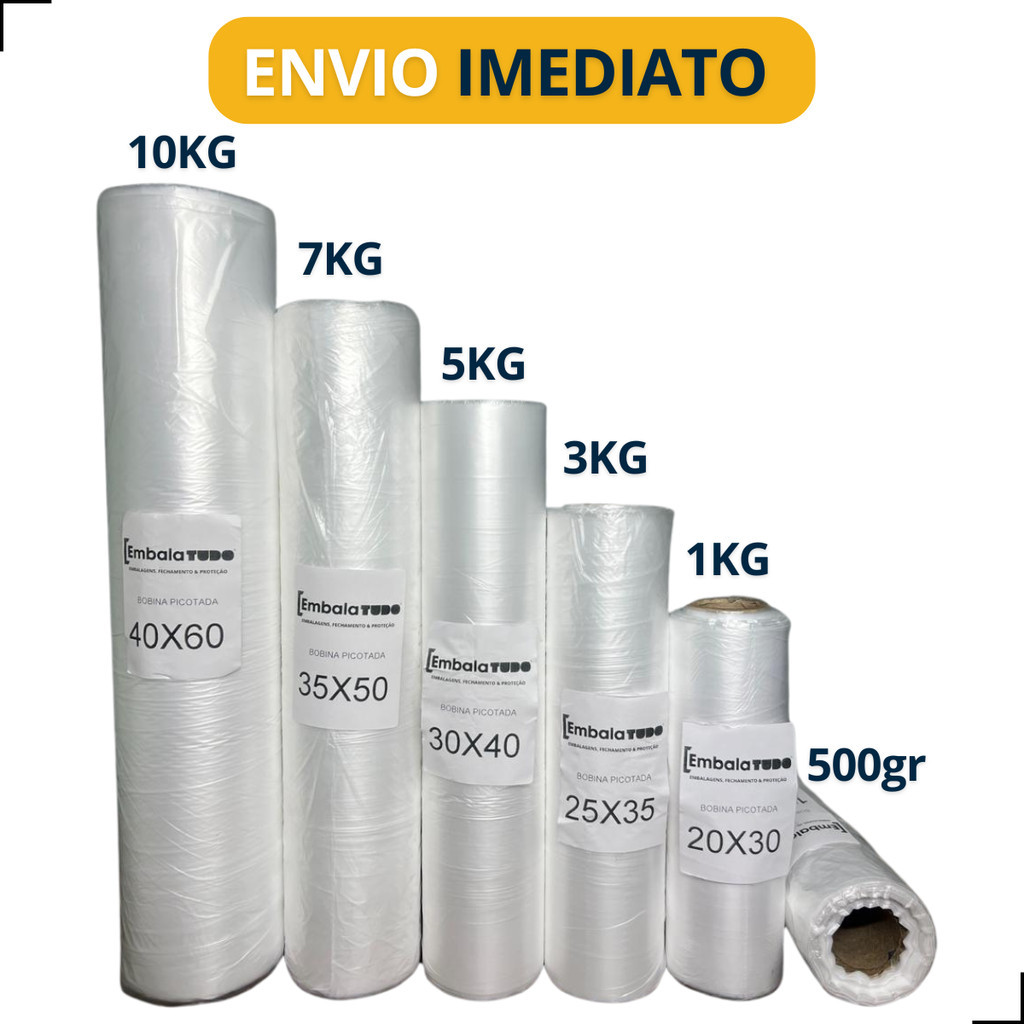 Bobina Saco Plástico Picotada C/ 500 sacos para Alimentos freezer microondas transparente