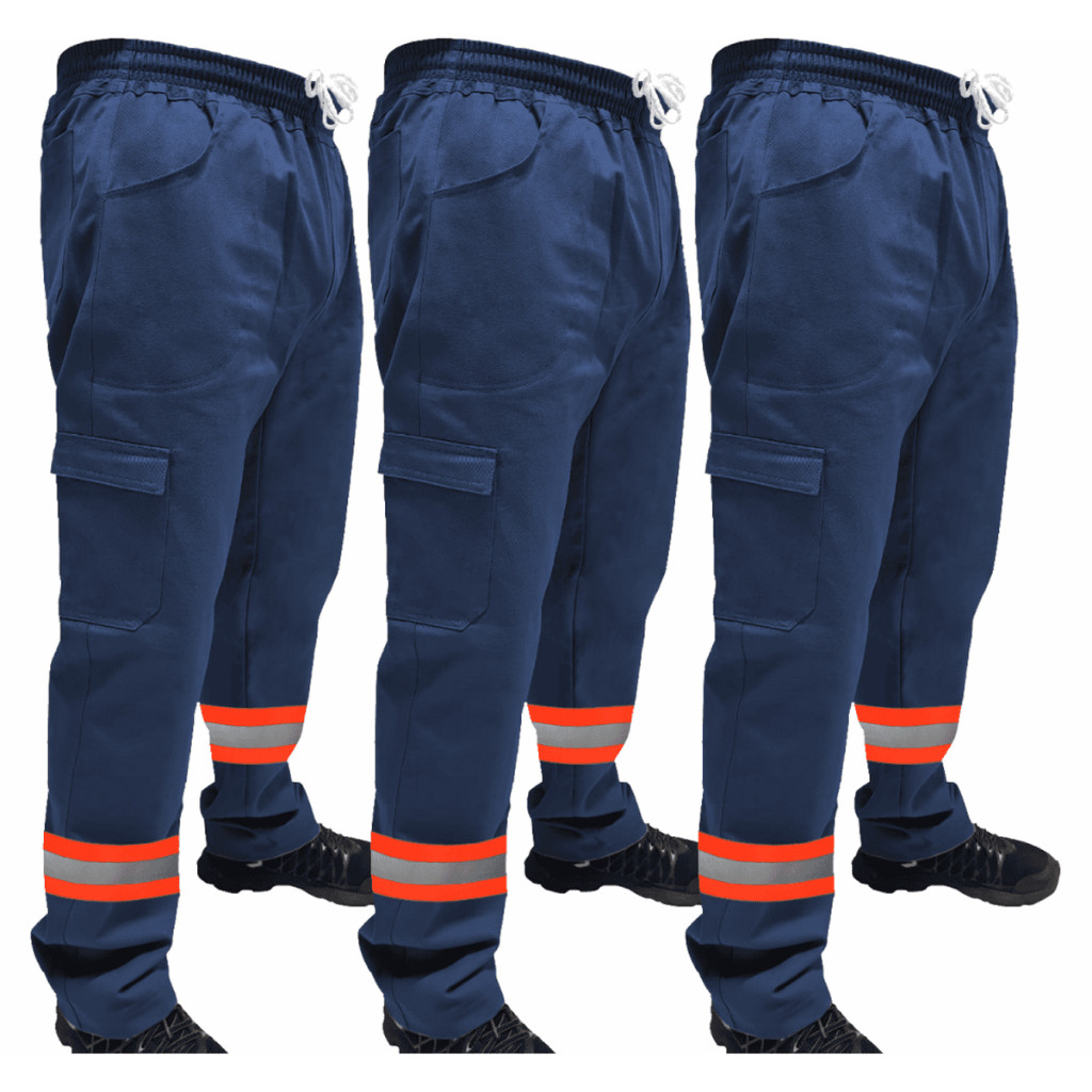 Kit C/ 3 Calça de Uniforme Encanador Brim Profissional Reforçada Com Faixa Refletiva Laranja em Oferta na Shopee