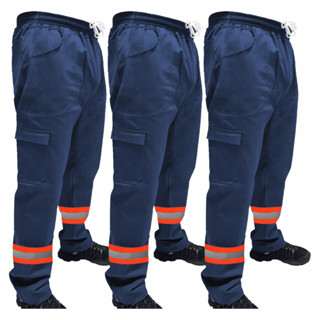 Kit C/ 3 Calça de Uniforme Encanador Brim Profissional Reforçada Com Faixa Refletiva Laranja em Oferta na Shopee