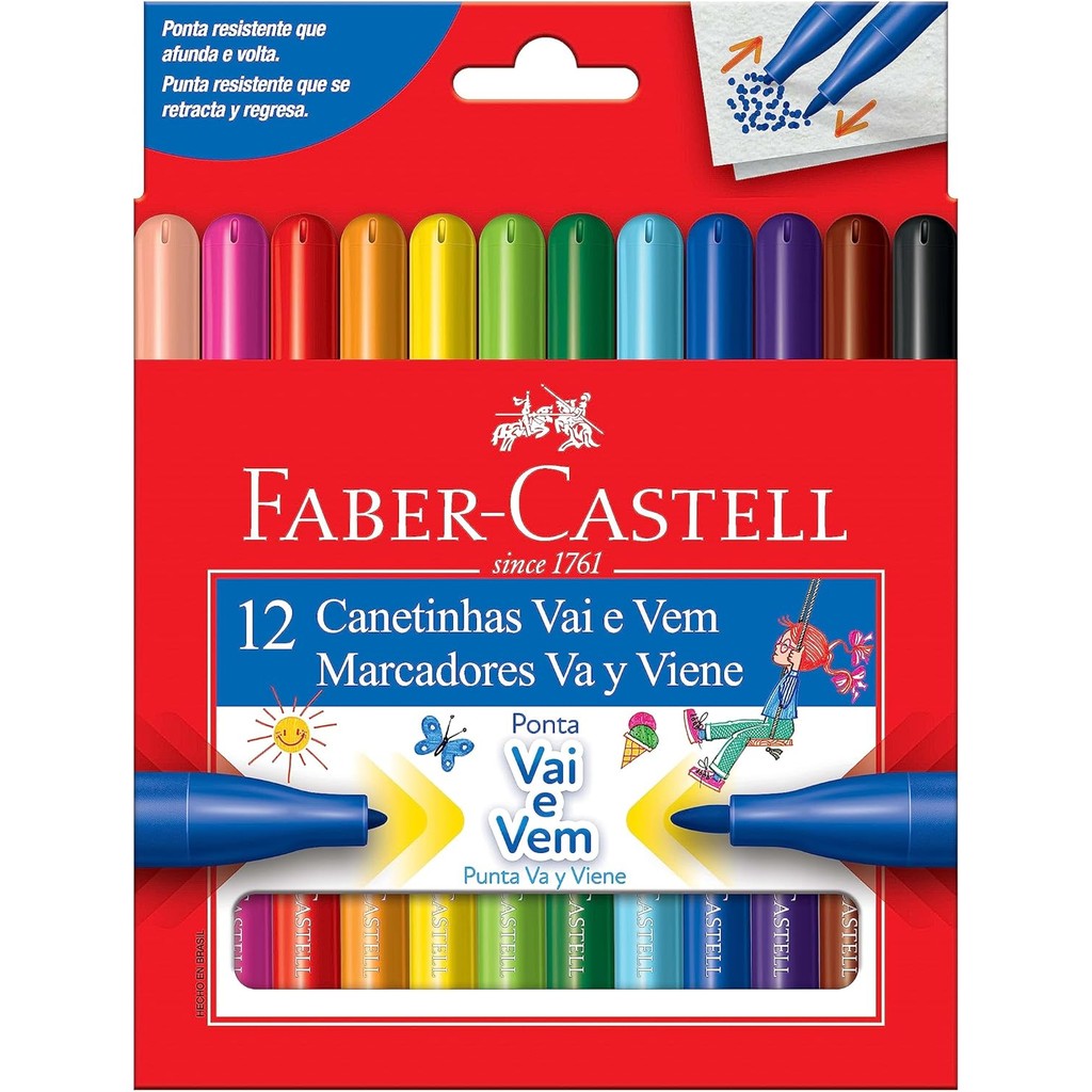 Canetinha Vai e Vem 12 Cores, Faber-Castell, 15.0112VVZF, Multicor em Oferta na Shopee