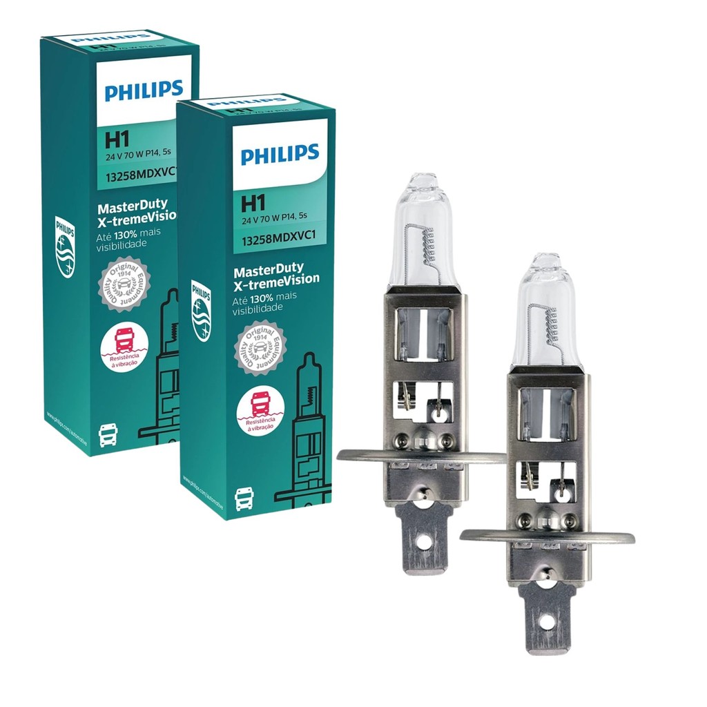 KIT LÂMPADA PHILIPS X-TREME MASTER DUTY H1 CAMINHÃO 24V 70W 130%+