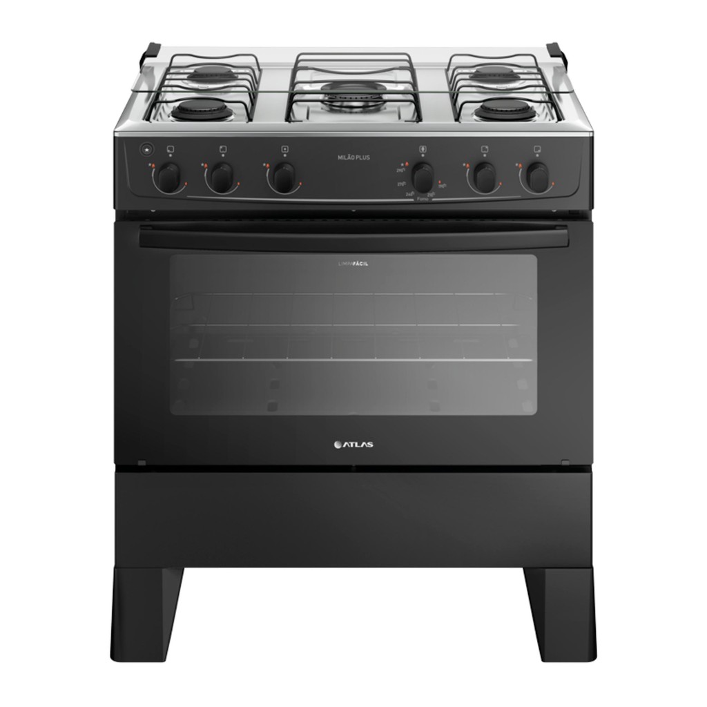Fogão Atlas Milão Top 5 Bocas Preto Inox Bivolt Aut. em Oferta na Shopee
