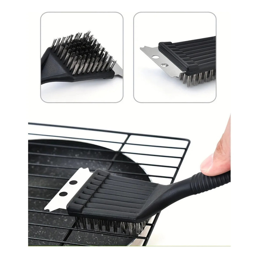 Escova Com Espátula Aço Inoxidável Limpeza Grelha Churracos
