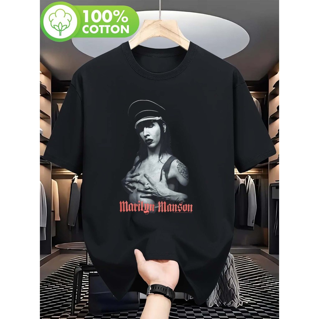 Camiseta Unissex De Manga Curta Estilo Rock Retrô Com Estampa De Heavy Metal De Marilyn Manson