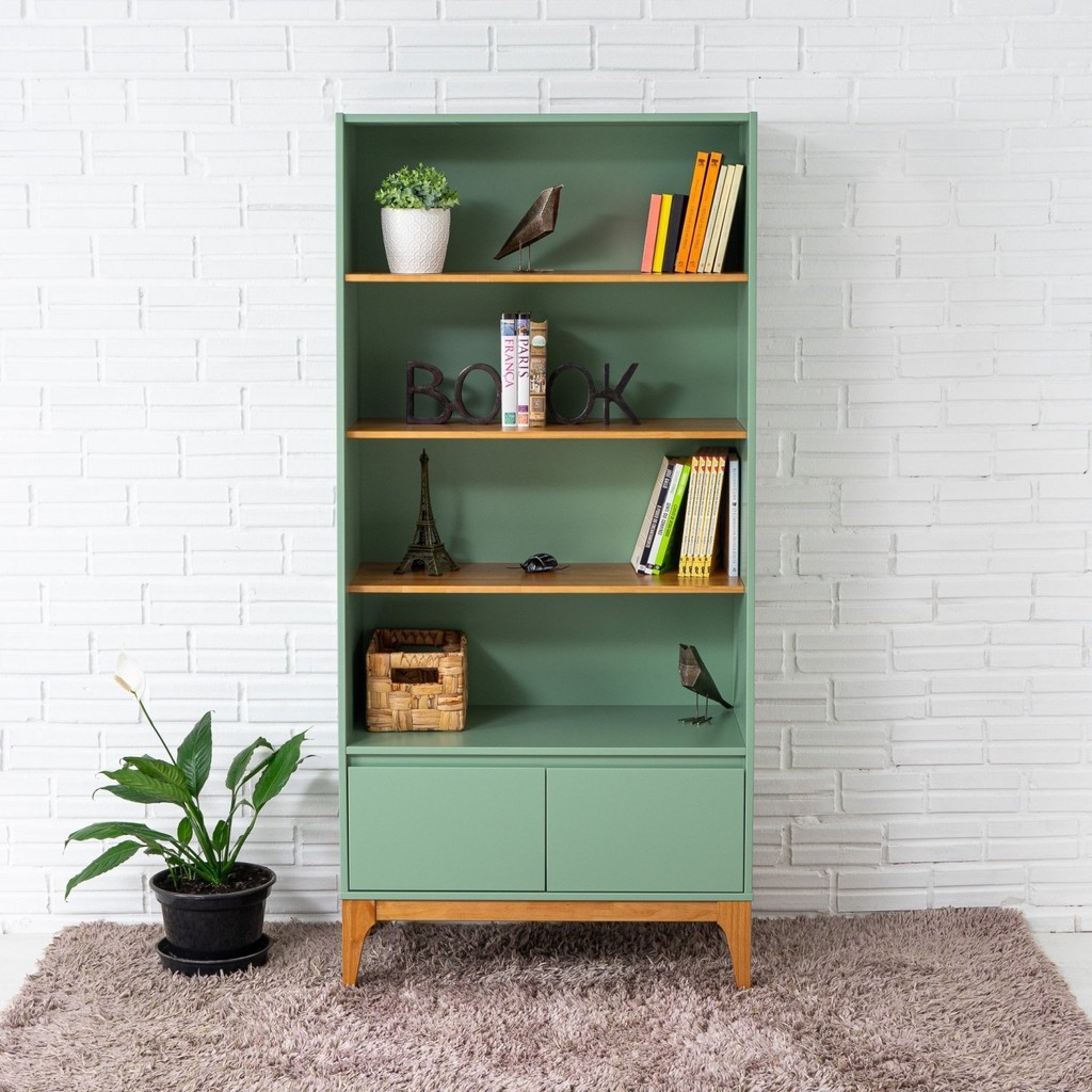 Estante 2 Portas 170cmx80cm Pés em Madeira Maciça Bento Yescasa Salvia/Amendôa em Oferta na Shopee