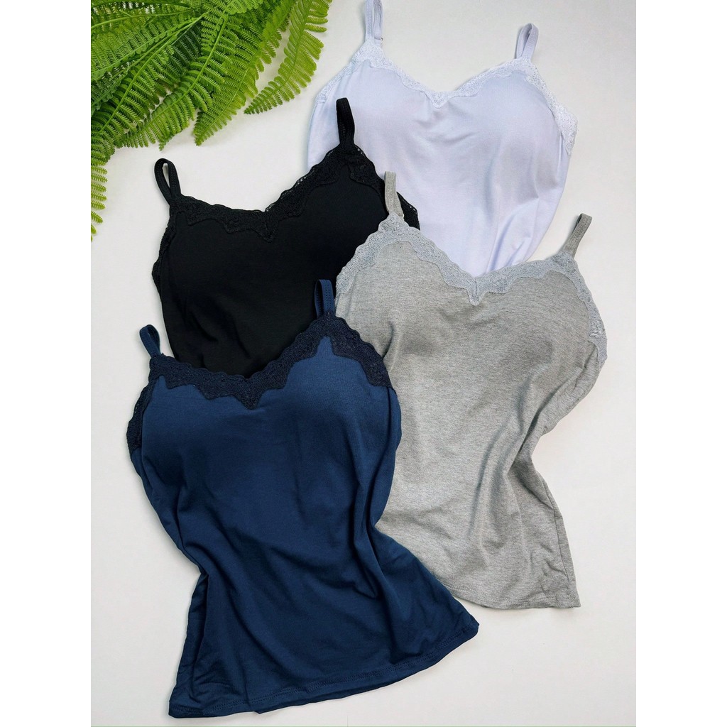 KIT 3 Blusa Regata Alcinha Básica Com bojo Lisa Viscolycra Renda Alça Regulável