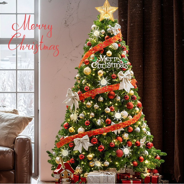 Simulação PE completa árvore de natal criptografada 1.8m/2.1m decoração de natal doméstica decoração de cena de natal or