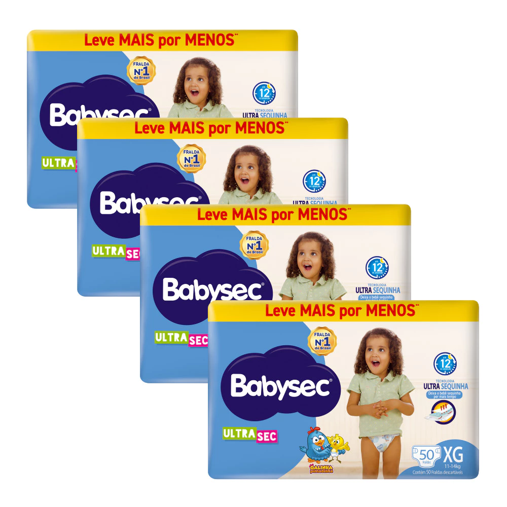 Kit 4x Fralda BabySec Ultrasec Hiper XG Galinha Pintadinha Leve Mais Pague Menos 50 Unidades