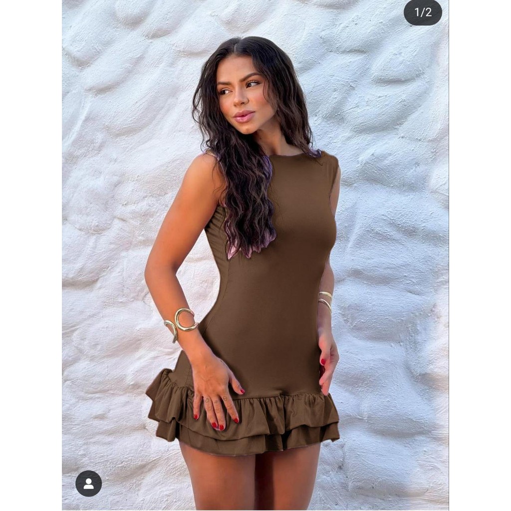 Vestido Justo Feminino com Babado na Barra para Look Casual Chic e Ocasiões Especiais em Oferta na Shopee