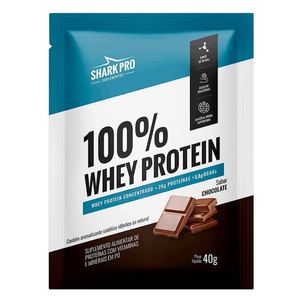 100% Whey Protein - 1 Sachê 40g Chocolate - Shark Pro em Oferta na Shopee