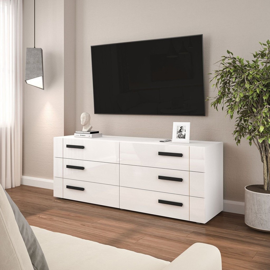 Rack para TV até 65 Polegadas 150,1cm Comoda com 6 Gavetas Lisboa Branco Branco