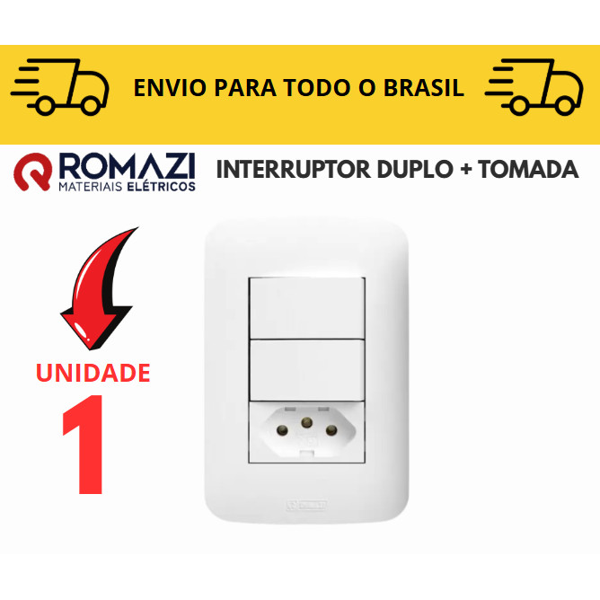 Interruptor Duplo com Tomada canoa romazi e Interruptores linha canoa romazi / 10A / 20A / Tomada